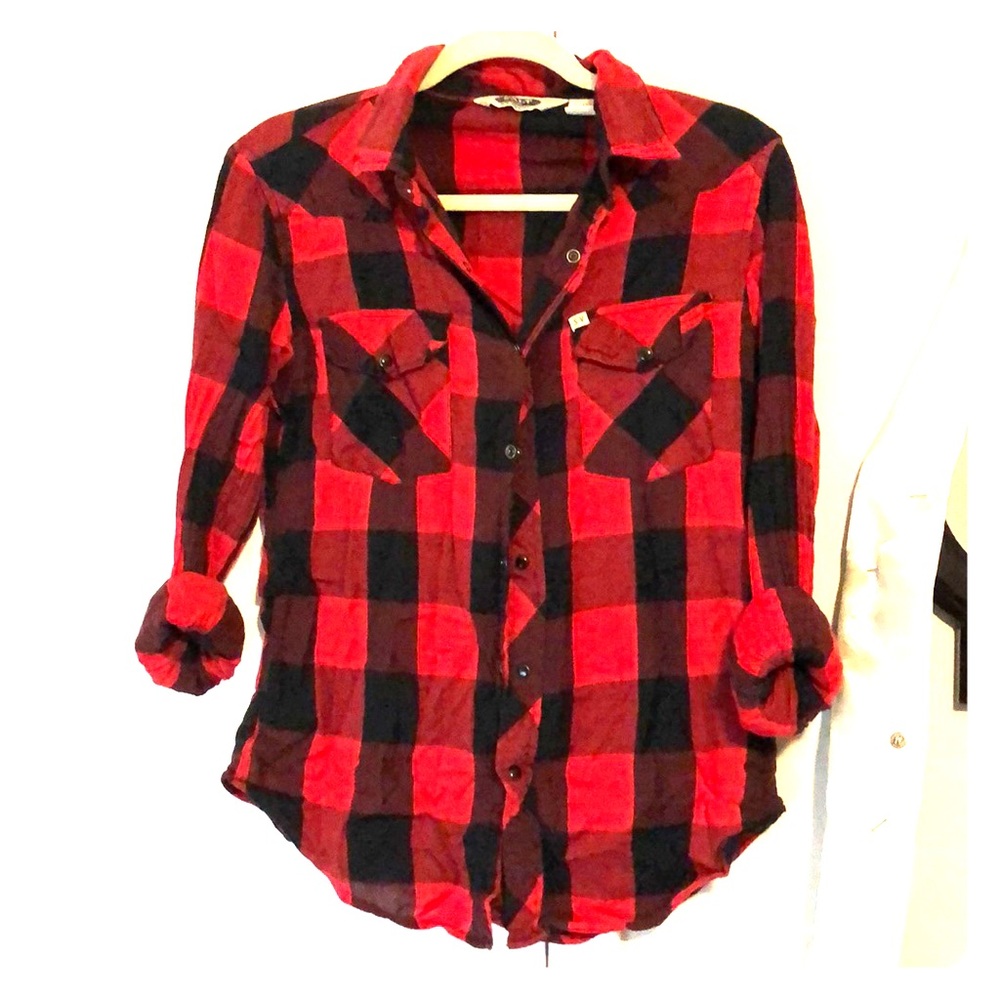 Flannel style cotton work shirt buffalo check